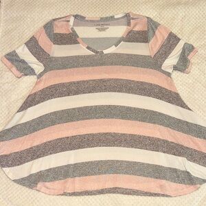 👚 EUC Lane Bryant Swing Top – Women’s 14/16 – Gray Pink Stripe Flowy Tee